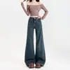 Jeans de Tiro Alto Azul Claro, No Ajustados, Ligeramente Acampanados para Mujer, Nuevo Estilo Primavera 2026, Elásticos, Adelgazantes, Acampanados, Pantalones de Longitud Completa