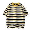 Venta al por mayor para exteriores de manga corta para hombre de verano con rayas de bloques de color cuello redondo versátil casual deportivo transpirable camiseta tops para pareja