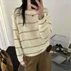 Top de punto a rayas, diseño calado, nueva colección primavera/otoño 2026 para mujer, corte holgado, largo corto, manga larga, capa interior/capa base