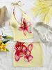 Estilo Floral de Verano para Vacaciones Encaje con Cordones Cuello en V con Tirantes Ajustado Moda Bodycon Falda Sexy Versátil Moda Conjunto de Dos Piezas