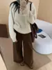 Estilo Coreano Básico Versátil Cuello en V Holgado Aspecto Adelgazante Tejido Pulóver para Mujer Otoño e Invierno Nuevo Estilo Perezoso Top de Punto