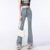 Jeans de Campana Simples para Mujer, Nuevo Estilo Primavera y Otoño, Corte Ajustado, Versión Coreana, Adelgazantes, Caída Suelta, Largo Hasta el Suelo, Cintura Alta, Jeans Ligeramente de Campana