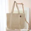 Bolsa de Palha com Franjas de Cor Sólida, Grande Capacidade, Para o Dia a Dia, Bolsa de Ombro Feminina Estilo Coreano, Bolsa de Palha Tecida Estilo Férias na Praia