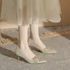 Sapatos de noiva femininos de bico fino, salto agulha, decote baixo, CH60-49, novos saltos altos com strass para primavera e outono
