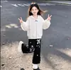 Conjunto de Dos Piezas para Niñas Estilo Universitario Nuevo Lindo con Sudadera con Capucha y Pantalones de Pierna Ancha de Encaje para Primavera y Otoño 2026