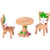 Mini Imitación Mesa y Silla de Madera Maciza Micro Paisaje Resina Cuadrada Mesa y Silla de Madera Banco Miniatura Adornos Pequeños