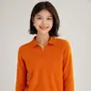 Suéter de Cachemir 35% con Cuello Polo para Mujer, Nuevo Estilo Coreano de Otoño e Invierno, Suéter de Moda de Manga Larga, Tejido de Cachemir Holgado