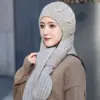 Gorro de lana tejido de invierno con forro polar, sombrero grueso de una sola pieza, bufanda y chal integrados, bufanda exterior para montar, gorro cálido para mujer