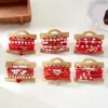 Pulseira com Pingente de Morango Fruta Fofa Desenho Animado Argila Polimérica Cristal Artificial Contas Elásticas Multicamadas