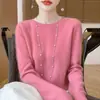 Suéter de Lana de Alta Gama para Mujer en Otoño e Invierno, Suéter de Punto Base de Cuello Redondo y Manga Larga con Suéter Suelto por Dentro, Aspecto Holgado y Adelgazante