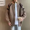 Suéter de cuello alto a rayas de bloques de color de diseño retro americano, cárdigan de punto para pareja, chaqueta de punto para hombre, forro polar de invierno