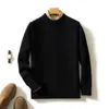 Tricô de Cashmere Espesso de Fio Duplo Masculino Gola Redonda Pulôver Outono e Inverno Novo Tricô Solto de Lã Cor Lisa Tricô Básico