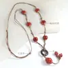 Cadena de suéter de corazón de cerámica vintage transfronteriza, larga, simple y versátil, collar con colgante tejido a mano
