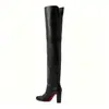 Botas de Couro Bico Redondo Acima do Joelho com Efeito Emagrecedor, Botas de Montaria de Salto Alto Robusto para Mulheres, Tamanho Grande 43
