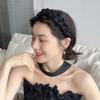 Diadema alta de verano con forma de cráneo, color negro, ligera, de lujo, de organza de alta calidad, tejida con cristales, accesorios clásicos y elegantes para el cabello.