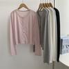 Cárdigan de Manga Larga con Botones de Tencel Estilo Coreano Estilo Leche Francés Blusa Suave con Protección Solar Nueva Moda Top Versátil de Cuello Redondo