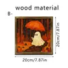 Marco de Foto Decorativo con Ilustración de Fantasma de Halloween, Color Madera Natural, Cuadrado Simple para Colgar en la Pared, Marco de Madera para Fotos para la Atmósfera del Hogar