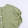 Comercio Exterior Ropa de Mujer 2026 Moda Europea y Americana Ajuste Delgado Cuello Redondo Lino Manga Abullonada Camisa Top para Mujer B482949