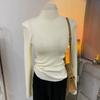 Top Interno Elástico Slim Fit de Gola Média para Mulheres, Camiseta Básica de Manga Comprida em Cor Sólida, Camisa Base Tricotada