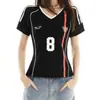 Camiseta Feminina com Estampa Color-Blocking Listrada Estilo Americano, Manga Curta, Corte Justo, Top Feminino Estiloso e Versátil