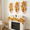 Colgante de pared de hoja de arce de simulación otoñal, girasol artificial, calabaza, decoraciones para el hogar de Acción de Gracias, enredadera de hoja de arce