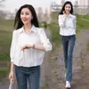 Camisa Rosa para Mujer 2025 Nuevo Estilo Otoño Petite Manga Tres Cuartos Top Moda de Alta Gama Camisa de Manga Media