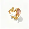 Anillo abierto de acero de titanio retro a la moda con turquesa sintética y piedra natural, sensación de lujo ligero y alta gama, anillo de acero inoxidable que no se decolora