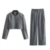 Comercio exterior transfronterizo al por mayor 2026 nuevo conjunto de moda europea y americana para mujer: top a rayas corto de cuello alto + pantalones de pierna ancha