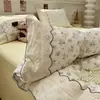Juego de Cuatro Piezas de Gasa Doble Estilo Francés Vintage Ins con Encaje, Ropa de Cama de Algodón Puro, Juego de Tres Piezas para Dormitorio, Sábana y Funda de Edredón~