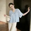 Top Juvenil de Lujo Sencillo Estilo Francés para Mujer Talla Grande con Pliegues Pesados, Camiseta de Manga Corta Holgada fruncida