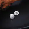 Pendientes de Plata S925 Estilo Chino Nuevo Retro Flor de Begonia de Cuatro Hojas para Mujer Mate Simple Artístico Elegante Adornos Redondos de Flor de Cuatro Pétalos