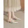 Mules de Punta Estilo Francés con Diseño Bajo Inspirado en Chanel, Cadena de Pedrería y Diseño de Espalda Abierta para Mujer, Adecuados para Uso en Exteriores, Nuevo Modelo Verano 2025