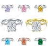 Anillo de plata de ley 925 con diamantes de alto carbono para mujer, anillo de circonita 8A con corte cuadrado de flor de hielo, color tesoro, explosiones en vivo.