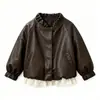 Chaqueta de cuero para niña otoño nuevo elegante versátil top niña pequeña manga larga gabardina chaqueta ropa de otoño chaqueta moderna