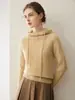 Suéter com Capuz 100% Caxemira Pura Outono 2026 Feminino Malha Solta Estilo Casual Camisa Básica