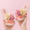 Pantuflas de Tela con Flor Cruzada para Niñas Princesa Verano Estilo Coreano Casual Lindas para Exterior Dulces Combinan con Todo Suela Suave Cómodas Pantuflas para Niños