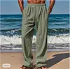 2025 Novos Calças Casuais de Verão Havaianas Masculinas Bolso Cordão Cintura Elástica Liso Confortável Respirável