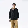Camisa de trabalho estilosa e retrô estilo americano para primavera e outono para homens, camisa casual elegante com colarinho de lapela, jaqueta masculina