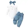 Amazon Europeo y Americano Otoño Nuevo Bata Blanca de Manga Larga con Pantalones Cortos Estampados Traje Lindo para Niñas