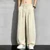 Pantalones casuales nuevos para hombre 2026, estilo simple, color liso, tela similar al lino, estilo chino nuevo, corte holgado, talla grande, diseño de pierna curva, pantalones largos