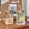 Ins cinturón viento mango vidrio cuadrado tapa bambú láser taza té de leche taza colorida mango taza pajilla té de frutas Taza