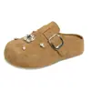 Nuevos Zapatos Birkenstock Estilo Retro Otoño 2026 para Mujer, Mocasines Planos de Punta Cerrada con Decoración de Pedrería y Perlas