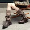Botas largas casuales por encima de la rodilla para mujer 2026 nuevas botas vaqueras con hebilla de cinturón y caña ancha, botas de equitación, botas plisadas de tacón apilado