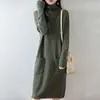 Novo Vestido Longo de Gola Alta 100% Lã Estilo Preguiçoso Outono/Inverno para Mulheres, Caimento Solto, Suéter de Cashmere Acima do Joelho