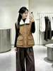 2733 Chaleco Chaqueta de Otoño e Invierno para Mujer con Cuello Grande de Piel, Cintura con Cordón, Estilo Ropa de Trabajo, Forro de Felpa, Chaqueta Cálida sin Mangas