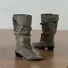 Botas largas de tacón grueso para mujer estilo coreano, nuevas botas versátiles adelgazantes de otoño 2026 que combinan bien con faldas, botas vaqueras versátiles vintage