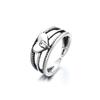 Anillo de Amor Apilado para Usar Anillo Único de Abanico Moderno Coreano Retro Plata Tailandesa Doble Capa Anillo Cruzado Abierto Comercio Exterior Europeo y Americano