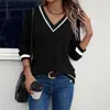 2025 Verano Europeo y Americano Transfronterizo Estación Independiente de Amazon Temu Primavera y Otoño Ropa de Mujer Casual Cuello en V Color Sólido Patchwork Manga Larga