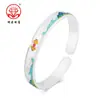 Pulsera de Plata Pura 9999 para Mujer, Banda Ancha, Nuevo Estilo Chino, Estilo Nacional, Pulsera de Plata Esmaltada Colorida con Diseño de Montaña y Río, Regalo para Mamá, Regalo para Hija