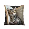 Funda de Cojín para Sofá Transfronteriza, Felpa Corta Amigable con la Piel, Linda Funda de Cojín de Animal Gato, Funda de Cojín para Sala de Estar, No Incluye Relleno